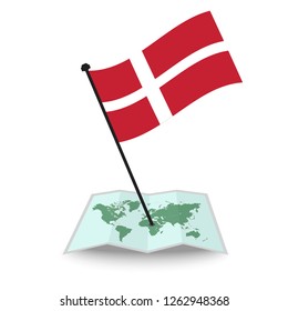 Map with flag of Denmark isolated on white. check in. map vector illustration, eps10