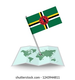 Map with flag of Dominica isolated on white. National flag for country of Dominica isolated, banner for your web site design logo, app, UI. check in. map Vector illustration, EPS10.