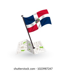 Mapa con la bandera de República Dominicana aislada en blanco. Bandera nacional para el país de República Dominicana aislado, Anuncio para su logotipo de diseño de Sitio web, App, UI. check in. mapa Ilustración vectorial, EPS10