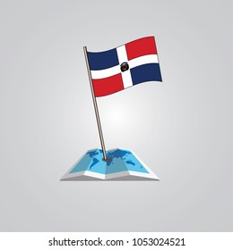 Map with flag of Dominican Republic isolated on white. National flag for country of Dominican Republic isolated, banner for your web site design logo, app, UI. check in. map Vector illustration, EPS10