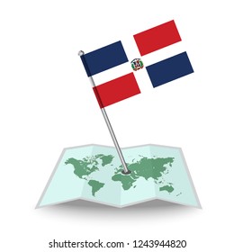 Map with flag of Dominican Republic isolated on white. National flag for country of Dominican Republic isolated, banner for your web site design logo, app, UI. check in. map Vector illustration, EPS10