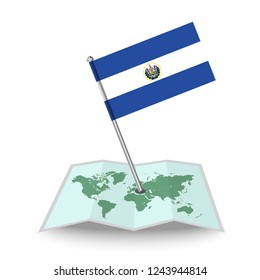 Map with flag of El Salvador isolated on white. National flag for country of El Salvador isolated, banner for your web site design logo, app, UI. check in. map Vector illustration, EPS10.