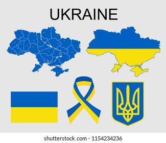 Map, flag and emblem of Ukraine