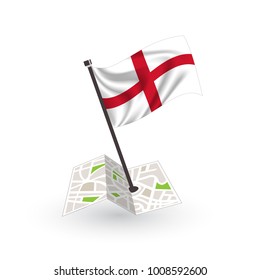 Map with flag of England isolated on white. National flag for country of England isolated, banner for your web site design logo, app, UI. check in. map Vector illustration, EPS10.
