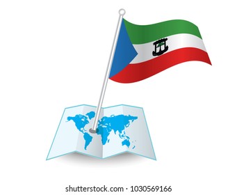 Map with flag of Equatorial Guinea isolated on white.
 National flag for country of Equatorial Guinea isolated,
 banner for your web site design logo, app, UI. check in. map Vector illustration, EPS10