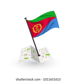 Map with flag of Eritrea isolated on white. National flag for country of Eritrea isolated, banner for your web site design logo, app, UI. check in. map Vector illustration, EPS10.
