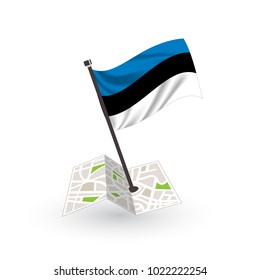 Map with flag of Estonia isolated on white. National flag for country of Estonia isolated, banner for your web site design logo, app, UI. check in. map Vector illustration, EPS10.