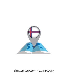 Map with flag of Faroe Islands island isolated