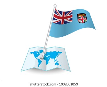 Map with flag of Fiji isolated on white.
 National flag for country of Fiji isolated,
 banner for your web site design logo, app, UI.check in. map Vector illustration, EPS10.