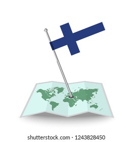 Map with flag of Finland isolated on white. National flag for country of Finland isolated, banner for your web site design logo, app, UI. check in. map Vector illustration, EPS10.