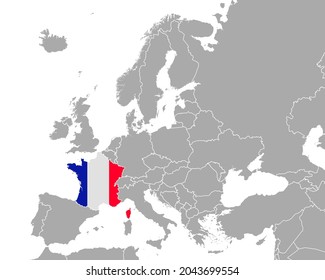 Map and flag of France in Europe