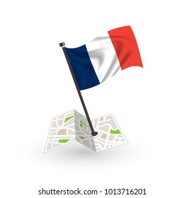 Map with flag of france isolated on white. National flag for country of france isolated, banner for your web site design logo, app, UI. check in. map Vector illustration, EPS10.