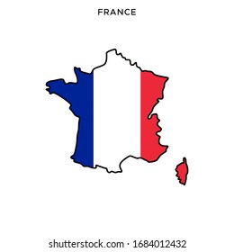 Map and Flag of France Vector Design Template with Editable Stroke