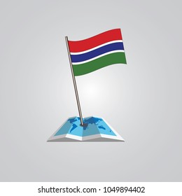 Map with flag of Gambia isolated on white. National flag for country of Gambia isolated, banner for your web site design logo, app, UI. check in. map Vector illustration, EPS10.