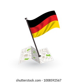 Map with flag of Germany isolated on white. National flag for country of Germany isolated, banner for your web site design logo, app, UI. check in. map Vector illustration, EPS10.