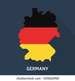 Map and flag of Germany isolated on blue background with long shadow