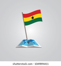 Map with flag of Ghana  isolated on white. National flag for country of Ghana  isolated, banner for your web site design logo, app, UI. check in. map Vector illustration, EPS10.