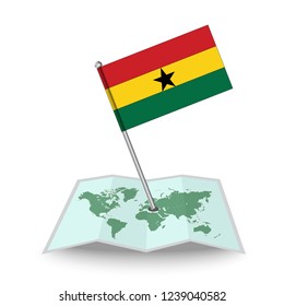 Map with flag of Ghana isolated on white.