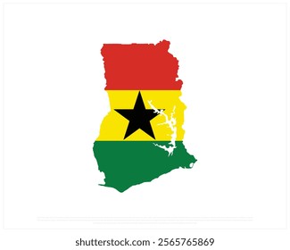 Map flag of GHANA on a white background, Editable Vector illustration of GHANA flag, National Day design, Map of Ghana flat design, National Day of Ghana