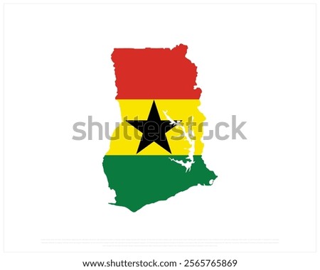 Map flag of GHANA on a white background, Editable Vector illustration of GHANA flag, National Day design, Map of Ghana flat design, National Day of Ghana