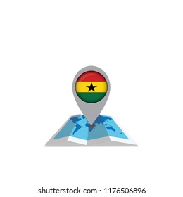 Map with flag of Ghanaisolated on white