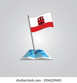 Map with flag of Gibraltar isolated on white. National flag for country of Gibraltar  isolated, banner for your web site design logo, app, UI. check in. map Vector illustration, EPS10.