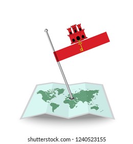 Map with flag of Gibraltar isolated on white.