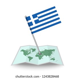 Map with flag of Greece isolated on white. National flag for country of Greece isolated, banner for your web site design logo, app, UI. check in. map Vector illustration, EPS10.