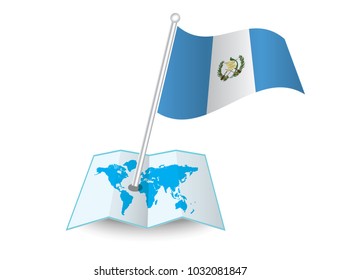 Map with flag of Guatemala isolated on white.
 National flag for country of Guatemala isolated,
 banner for your web site design logo, app, UI.check in. map Vector illustration, EPS10.