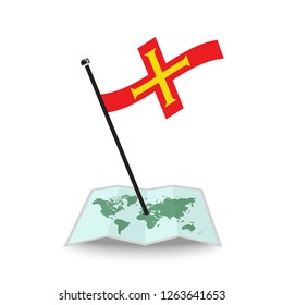 Map with flag of Guernsey isolated on white. check in. map vector illustration, eps10
