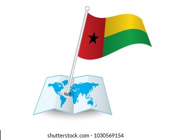 Map with flag of Guin Bissau isolated on white.
 National flag for country of Guin Bissau isolated,
 banner for your web site design logo, app, UI. check in. map Vector illustration, EPS10.