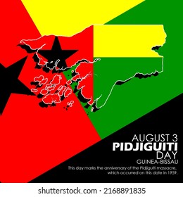 Map and flag of Guinea Bissau with bold text to commemorate Pidjiguiti Day on August 3rd