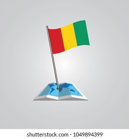 Map with flag of Guinea isolated on white. National flag for country of Guinea isolated, banner for your web site design logo, app, UI. check in. map Vector illustration, EPS10.