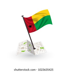 Map with flag of Guinea-Bissau isolated on white. National flag for country of Guinea-Bissau isolated, banner for your web site design logo, app, UI. check in. map Vector illustration, EPS10.