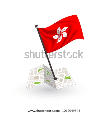 Map with flag of hong kong isolated on white. National flag for country of hong kong isolated, banner for your web site design logo, app, UI. check in. map Vector illustration, EPS10.