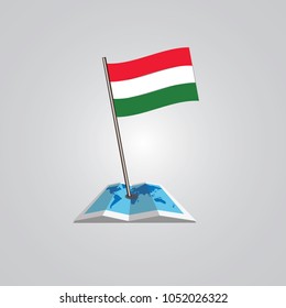 Map with flag of Hungary isolated on white. National flag for country of Hungary isolated, banner for your web site design logo, app, UI. check in. map Vector illustration, EPS10.