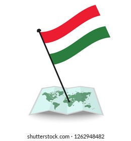 Map with flag of Hungary isolated on white. check in. map vector illustration, eps10