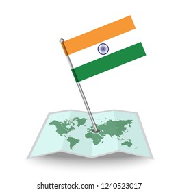 Map with flag of India isolated on white.