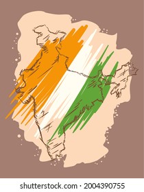 map and flag of india sketch style