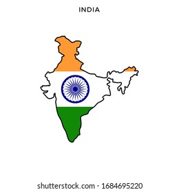 Map and Flag of India Vector Design Template with Editable Stroke