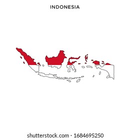 Map and Flag of Indonesia Vector Design Template with Editable Stroke