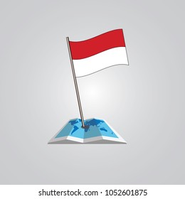 Map with flag of Indonesian isolated on white. National flag for country of Indonesian isolated, banner for your web site design logo, app, UI. check in. map Vector illustration, EPS10.