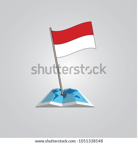 Map with flag of Indonesian isolated on white. National flag for country of Indonesian isolated, banner for your web site design logo, app, UI. check in. map Vector illustration, EPS10.