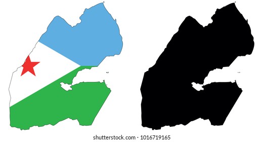 Map with the flag inside + black outline map - Djibouti