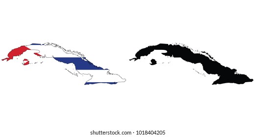 Map with the flag inside + black outline map - Cuba
