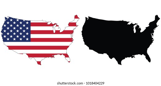 Map with the flag inside + black outline map - United States