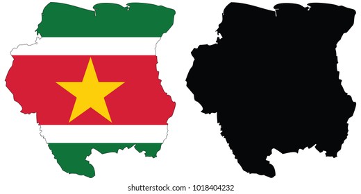 Map with the flag inside + black outline map - Suriname