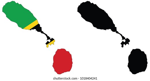 Map with the flag inside + black outline map - Saint Kitts and Nevis