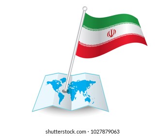 Map with flag of Iran isolated on white. National flag for country of Iran isolated, banner for your web site design logo, app, UI. check in. map Vector illustration, EPS10.