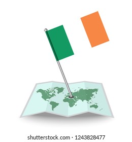 Map with flag of Ireland isolated on white. National flag for country of Ireland isolated, banner for your web site design logo, app, UI. check in. map Vector illustration, EPS10.